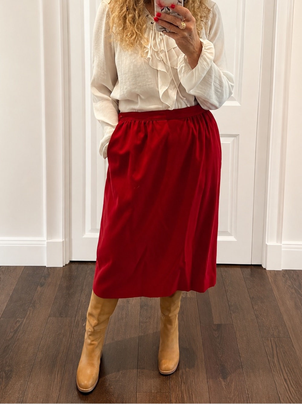 Pendleton Red Midi Skirt with Elastic Waist
